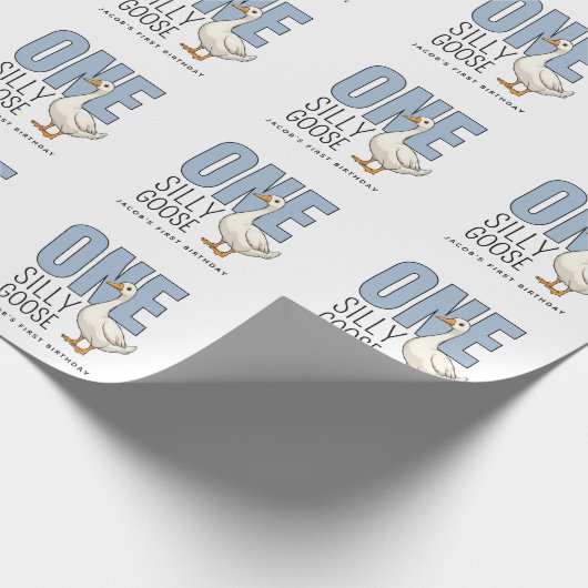 Papier Cadeau Custom Modern Blue One Silly Goose First Birthday (Coin)