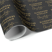 Papier Cadeau Custom Name Est Date Gold Script Chocolate (Coin rond)