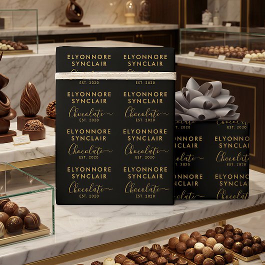 Papier Cadeau Custom Name Est Date Gold Script Chocolate