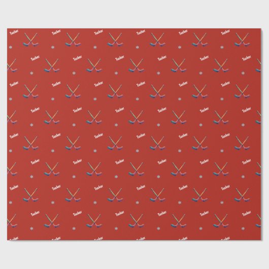 Papier Cadeau Custom Name Hockey Wrapping Paper (Plat)