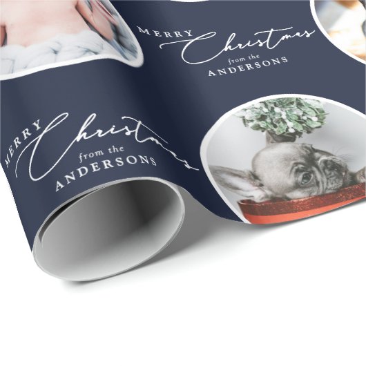Papier Cadeau Custom Name Merry Christmas Script 28 Photo (Coin rond)