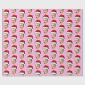 Papier Cadeau Custom Pink Christmas Face Photo Santa Hat (Plat)