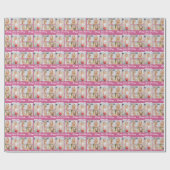 Papier Cadeau Custom Pink Happy Birthday Photo Collage (Plat)