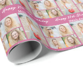 Papier Cadeau Custom Pink Happy Birthday Photo Collage (Coin rond)