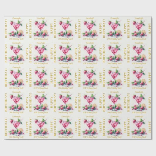 Papier Cadeau Custom Pretty en rose 30e Joyeux anniversaire Bash (Plat)