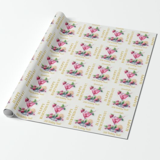 Papier Cadeau Custom Pretty en rose 30e Joyeux anniversaire Bash (Déroulé)