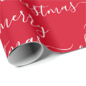 Papier Cadeau Custom Text Elegant Red And White Merry Christmas (Coin rond)