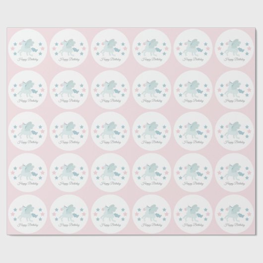 Papier Cadeau Custom Unicorn Cute Pink Blue Happy Birthday (Plat)