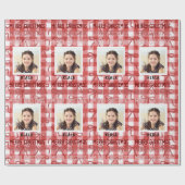Papier Cadeau Customizable Photo & Name Christmas Check Ribbon (Plat)