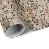 Papier Cadeau Cut Tree Branch Logs Stacked Pattern Photograph (Coin rond)