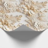 Papier Cadeau Cute 3-D ivoire/or fleurs de Noël (Coin)