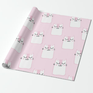 Papier Cadeau Cute adorable rose Chats blancs Kittens Motif  