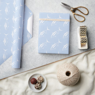 Papier Cadeau Cute Albacore Thon Poisson blanc sur Pastel Blue