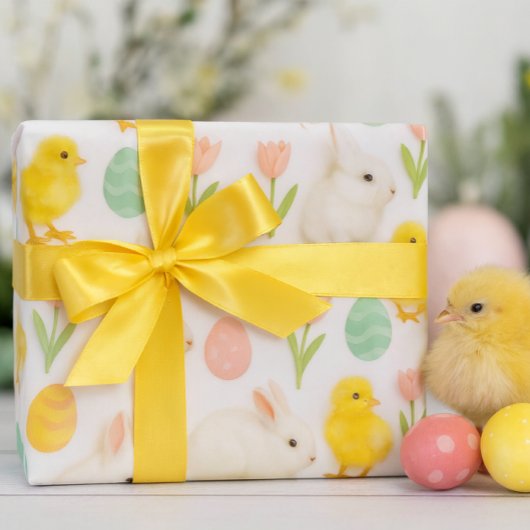 Papier Cadeau Cute and Colorful Bunny Chicken & Easter Eggs 