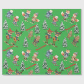 Papier Cadeau Cute Animals Skiing Wrapping Paper (Plat)