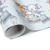 Papier Cadeau Cute Animaux Elephant Giraffe Koala Blue Custom (Coin rond)