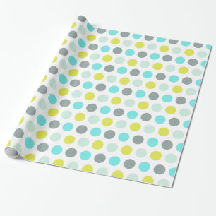 Papier Cadeau Cute Aqua Mint Blue Yellow Polka Dot Motif