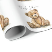 Papier Cadeau Cute Aquarelle Baby shower Ours Teddy (Coin rond)