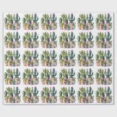 Papier Cadeau Cute aquarelle cactus succulents dans les pots (Plat)