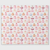 Papier Cadeau Cute Aquarelle Pastel Cupcakes Gâteaux Dessert Cad (Plat)