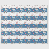 Papier Cadeau Cute Aquarelle Pingouins Bleu et Blanc Noël (Plat)