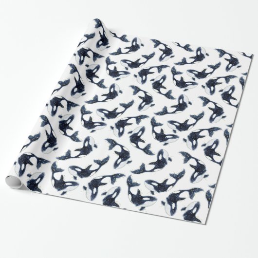 Papier Cadeau Cute Arctic Orca Motif Blanc (Déroulé)