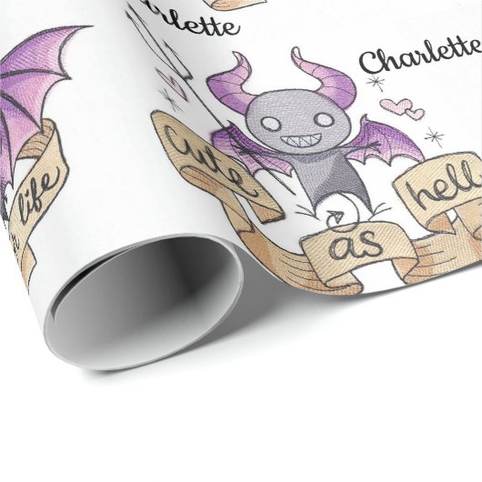Papier Cadeau Cute As Hell Halloween Ajouter Un Nom Anniversaire (Coin rond)