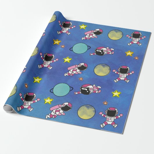 Papier Cadeau Cute astronaute étoile spatiale Planète (Déroulé)