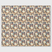 Papier Cadeau Cute Australian Shepherd peinture Vintage (Plat)
