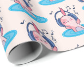 Papier Cadeau Cute Axolotl Écouter De La Musique (Coin rond)