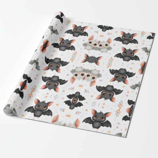 Papier Cadeau Cute Baby Bats Halloween Wrapping Paper (Déroulé)