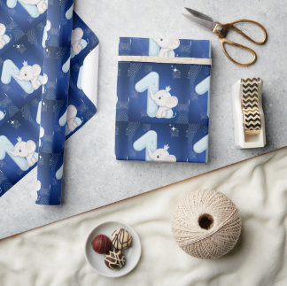 Papier Cadeau Cute Baby Elephant First Birthday