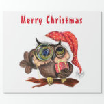 Papier Cadeau Cute Baby Owl In Christmas Hat and Venin For You<br><div class="desc">Cute Baby Owl In Christmas Hat and Gift - Cartoon Bird Painting Funny Collection - Choose / Add Your Unique Text / Nom / Color - Make Your Special Venin - Resize and move or remove / add element - / text customiztool. Painting and design par MIGNED. Please see see...</div>