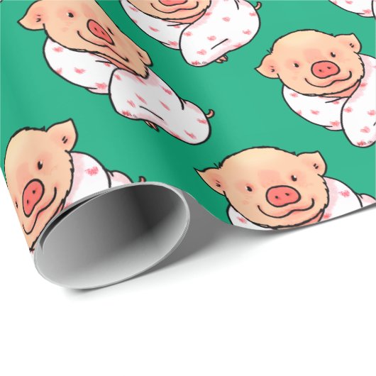 Papier Cadeau Cute Baby Pig Wrapped in Blanket (Coin rond)
