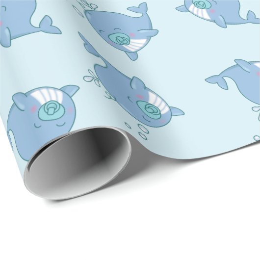Papier Cadeau Cute baleine Baby shower Kawaii Boy Blue (Coin rond)