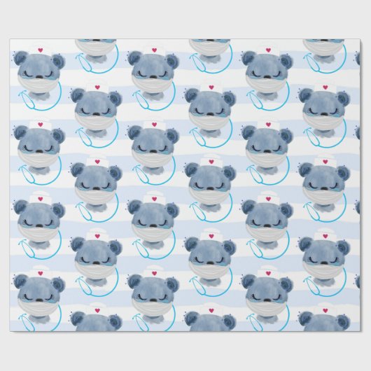 Papier Cadeau Cute Bear Nurse portant un masque protecteur (Plat)