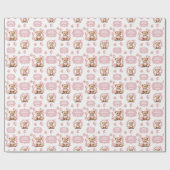 Papier Cadeau Cute Bear Rose 1er Anniversaire Nom Papier d'envel (Plat)