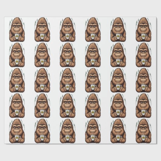Papier Cadeau Cute Bigfoot Drinking Coffee  Funny Sasquatch  (Plat)