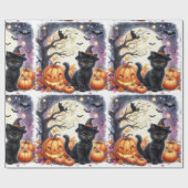 Papier Cadeau Cute Black Kitty Chat Halloween Papier à enveloppe (Plat)