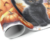 Papier Cadeau Cute Black Kitty Chat Halloween Papier à enveloppe (Coin rond)