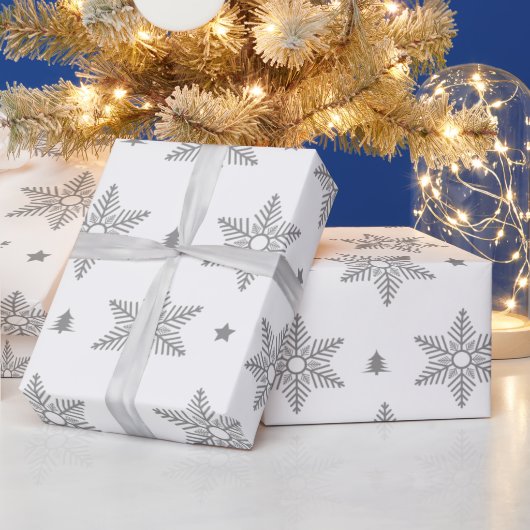 Papier Cadeau Cute blanc Gris Snowflakes Motif de Noël (Vacances)