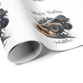 Papier Cadeau Cute Blue Brown Race Monster Camion Enfants Annive (Coin rond)