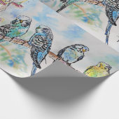 Papier Cadeau Cute Blue Budgie birds art Watercolor Wrapper (Coin)