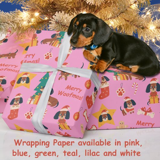 Papier Cadeau Cute Blue Christmas Dachshund Merry Woofmas