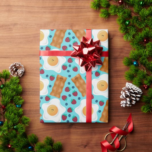 Papier Cadeau Cute Blue Eggs Bacon Strawberries Blueberries  (Cadeau de vacances)
