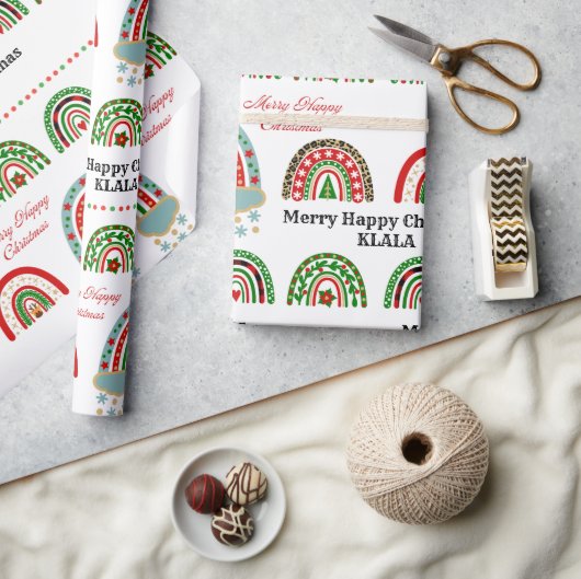 Papier Cadeau Cute Boho Christmas Rainbow Plaid Leopard Holiday (Artisanat)