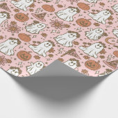 Papier Cadeau Cute Boho Halloween Fantômes Citrouille rose Flora (Coin)
