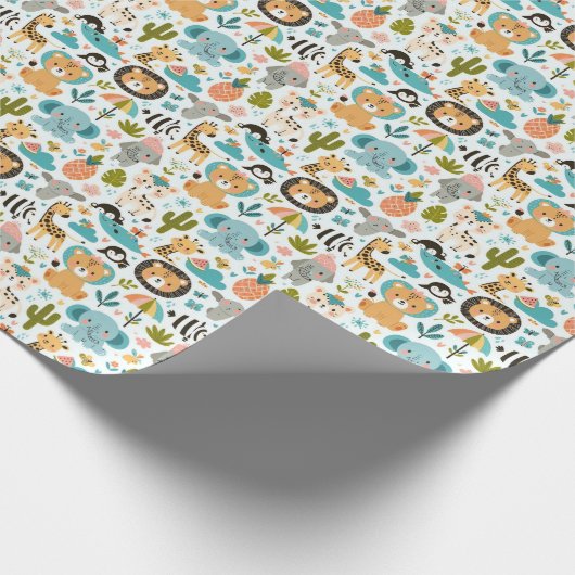 Papier Cadeau Cute Boho Jungle Animaux Anniversaire (Coin)