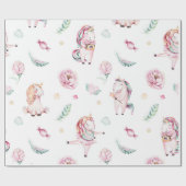 Papier Cadeau Cute boho rose licorne baby shower floral (Plat)