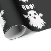 Papier Cadeau Cute Boo Ghost Halloween Motif noir et blanc (Coin rond)